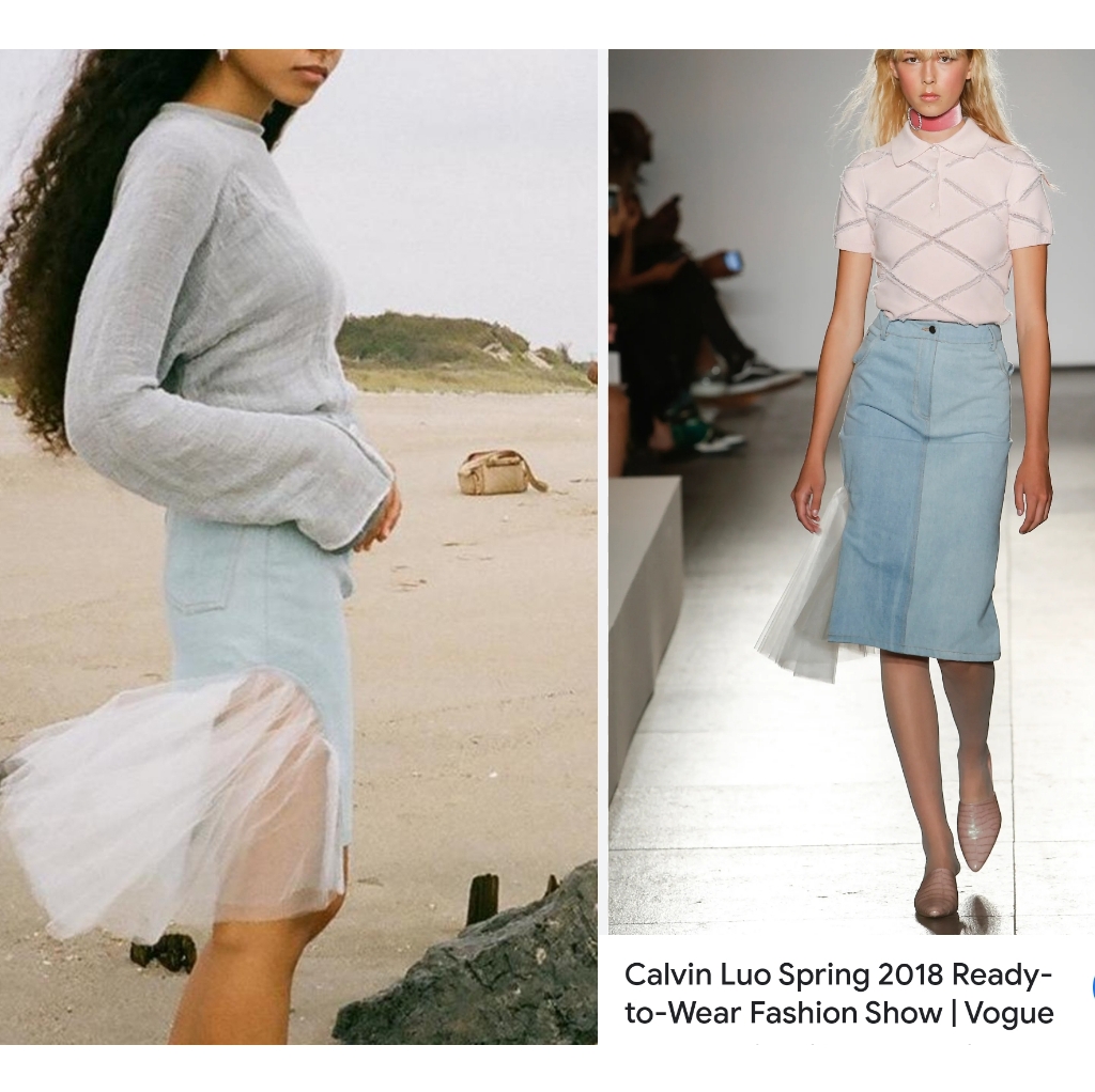 Calvin Luo Denim Tulle Skirt Size L Runs Small New With Tags